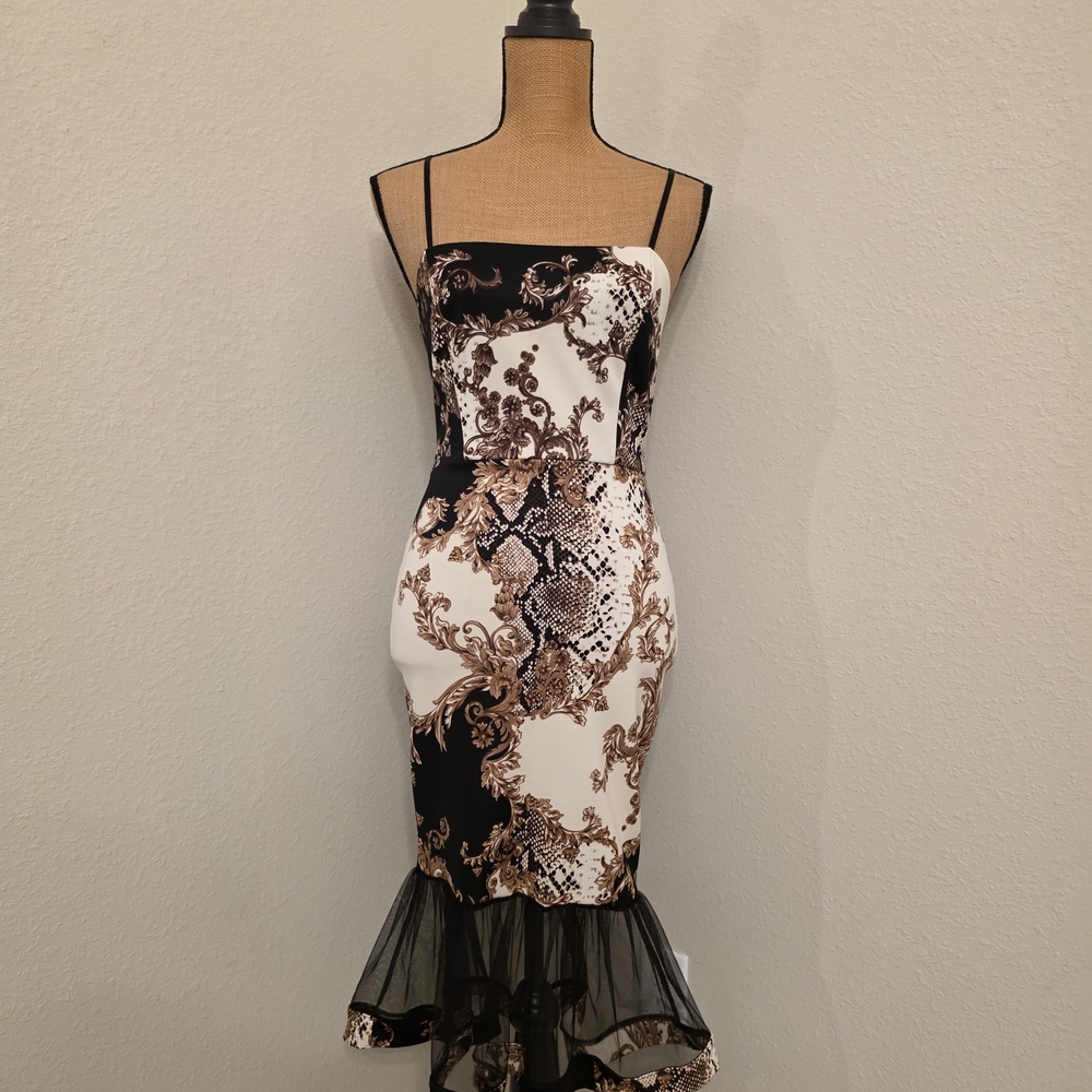 Black and White Baroque Midi Dress